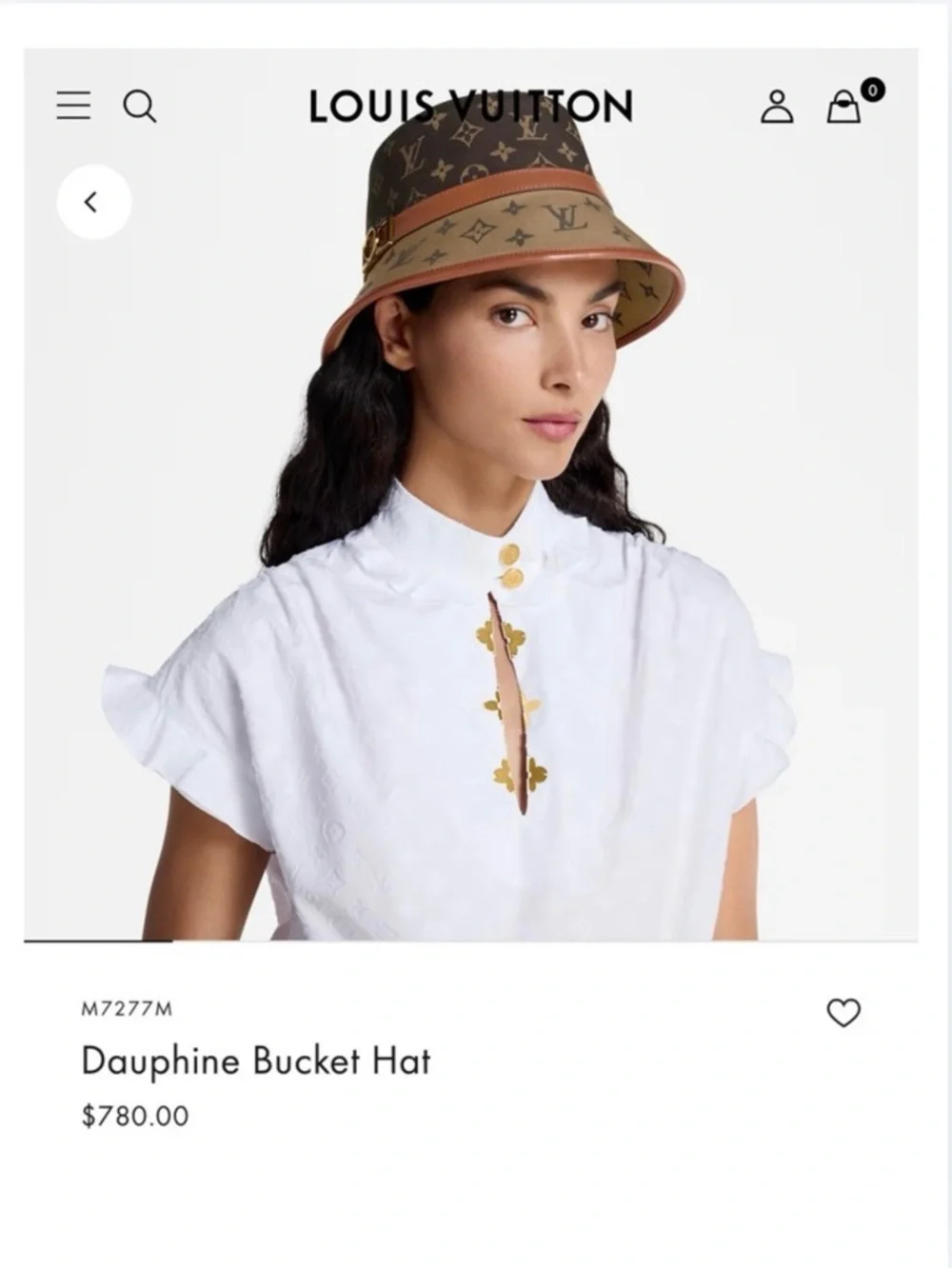 HAT: Brown & Beige Polyester Monogram & PU Leather Bucket, NWT